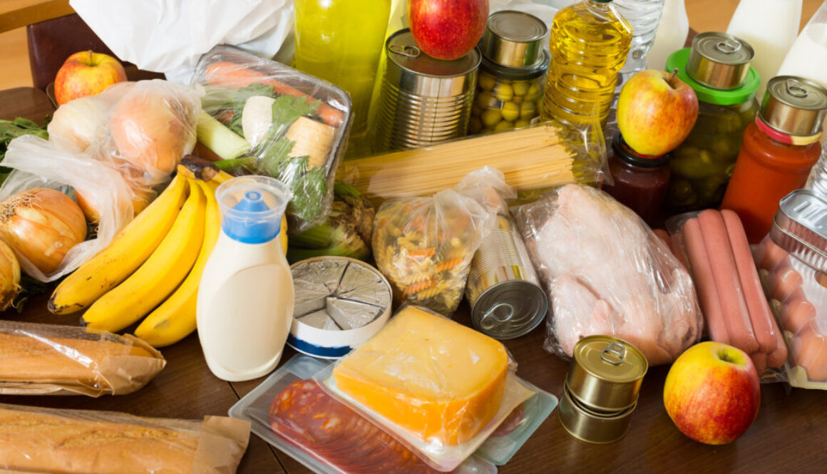 View at table with articles of food for  family